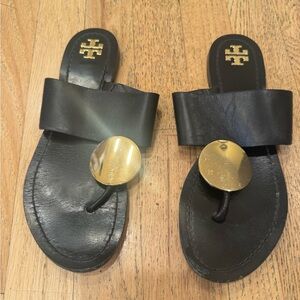 Tory Burch Black Slides with Gold Disc
